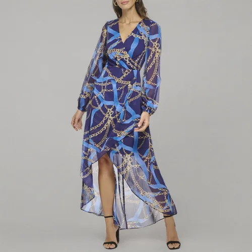 Vista 6 de GUESS Vestido largo de gasa con estampado de bufanda de manga larga para mujer