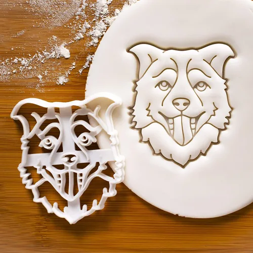 Vista 3 de Juego de 2 cortadores de galletas Border Collie (diseño: cara y silueta), 2 piezas - Bakerlogy