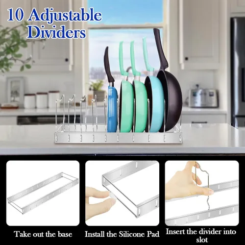 Vista 4 de Organizador de tapa para ollas, organizador de ollas y sartenes desmontable y ajustable, para almacenamiento de gabinetes de cocina, ollas