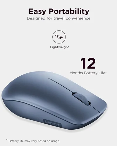 Vista 5 de Ratón inalámbrico Lenovo 530 con batería, Nano USB de 2.4GHz, sensor óptico de 1200 DPI, ergonómico para mano izquierda o derecha, ligero Azul