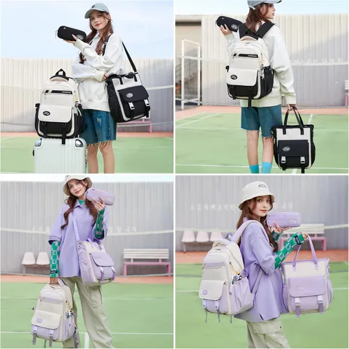 Vista 3 de Mochila Estética para Niñas Linda Mochila para Niños Mochila de Escuela Primaria para Adolescentes de Escuela Secundaria, Rojo y blanco, Classic