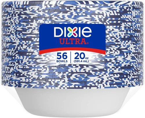 Vista 5 de Dixie Ultra, Cuencos de papel grandes, 20 onzas, 56 unidades, aptos para microondas, compostables, cuencos desechables, ideales para desayuno
