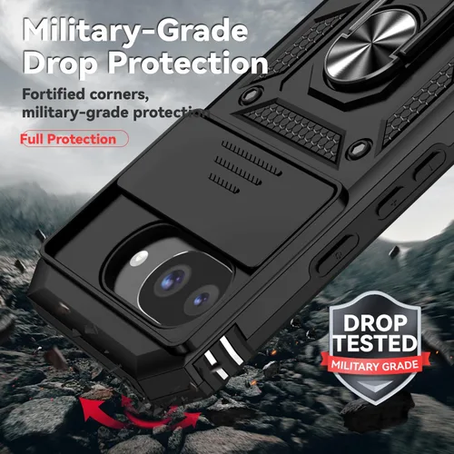 Vista 6 de Funda para Pixel 10a, con cubierta para lente de cámara, protector de pantalla HD, [grado militar] anillo de montaje de coche con soporte híbrido