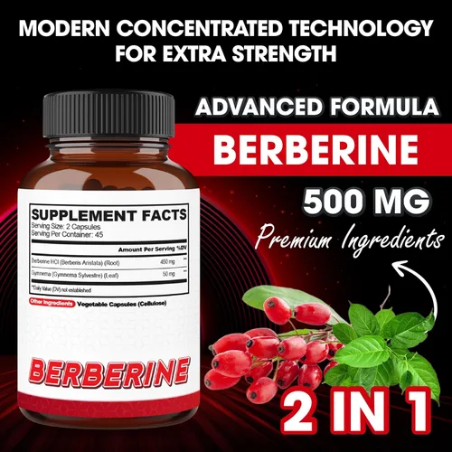Vista 2 de agobi Suplementos de berberina de 500 mg con Gymnema Sylvestre - Fórmula súper concentrada para el sistema inmunológico, la salud de la circulación