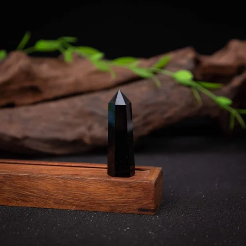 Vista 4 de Luckeeper Varitas de cristal curativo Obsidiana negra de 2 pulgadas 6 terapias de meditación de chakras de Reiki facetadas, 4