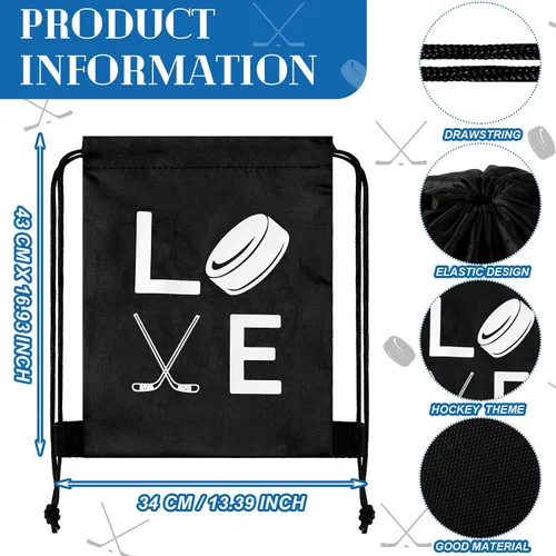 Vista 2 de Sinmoe 6 bolsas de hockey sobre hielo de 13.4 x 16.9 pulgadas con cordón, bolsas de regalo de hockey con dulces, regalos de fiesta de hockey