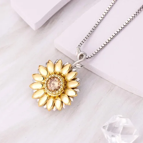 Vista 7 de Collar con colgante de girasol giratorio dorado para mujer, plata de ley S925 You Are My Sunshine Jewelry con circonita cúbica 5A