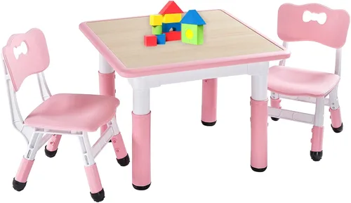 Vista 9 de FUNLIO Juego de mesa y 2 sillas para niños, juego de mesa y sillas para niños de 3 a 8 años, fácil de limpiar, mesa de artes y manualidades