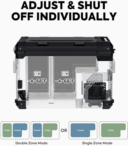 Vista 4 de ICECO APL55 Refrigerador portátil de dos zonas con control Bluetooth, refrigerador de 55 litros de 12v con compresor SECOP, DC 12/24V, CA 110-240V