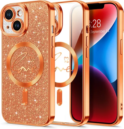 Vista 64 de Hython Funda para iPhone Air con purpurina, compatible con MagSafe Love Heart fundas magnéticas transparentes para teléfono para mujeres y niñas