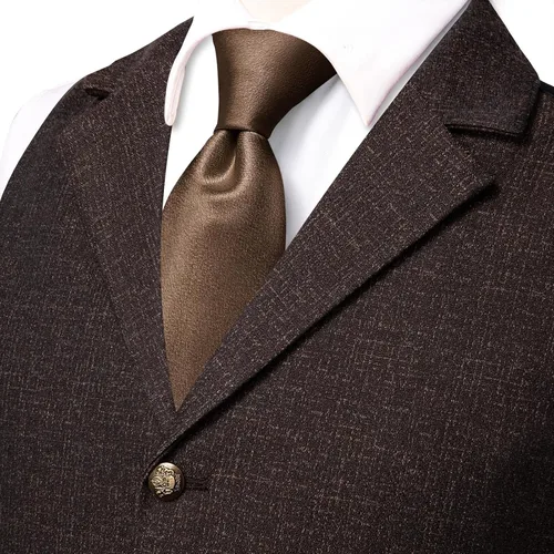 Vista 4 de Hi-Tie Chaleco de lana con solapa de muesca para hombre, chaleco individual marrón (C Brown)