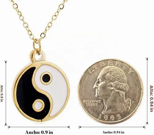 Vista 2 de Collar con colgante Yin Yang de oro y plata para parejas Dorado