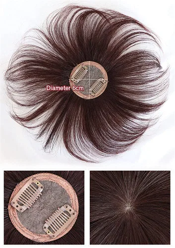 Vista 5 de Mini adorno de cabello humano real para mujer, extensiones de pelo lacio con clip para pérdida de cabello leve, base de seda, 2 clips, 6.7 in