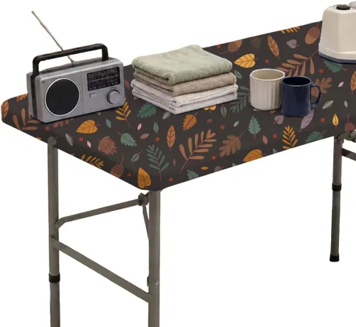 Vista 33 de Mantel Negro Ajustado con Elástico para Mesas Cuadradas de 34x34 Pulgadas Plegables, Fundas de Mesa de Cartón Lavables, Telas Elásticas de Spandex
