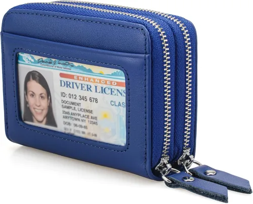 Vista 11 de KM Legend Cartera para mujer, delgada, con bloqueo RFID, tarjetero con ventana de identificación, monederos compactos con doble cremallera
