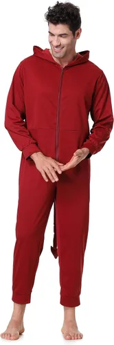 Vista 2 de Colorful House - Disfraz de diablo de Halloween para hombre, pijama de una sola pieza, color rojo, disfraz para pareja y familia