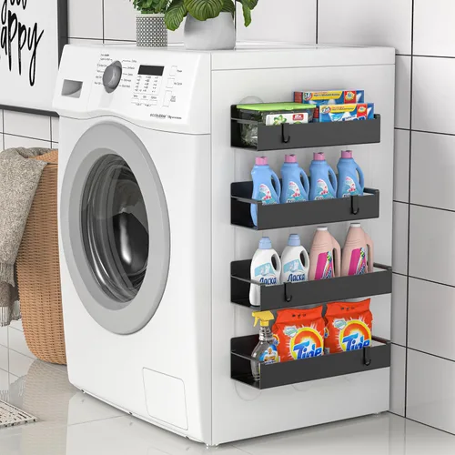 Vista 6 de HuggieGems Paquete de 4 organizadores magnéticos para especias para refrigerador y horno, organizadores negros para nevera y almacenamiento