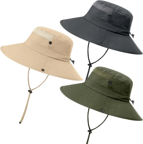 Vista 11 de Paquete de 3 sombreros Boonie para hombre, protección UV, sombrero de pesca al aire libre para senderismo, safari y jardinería