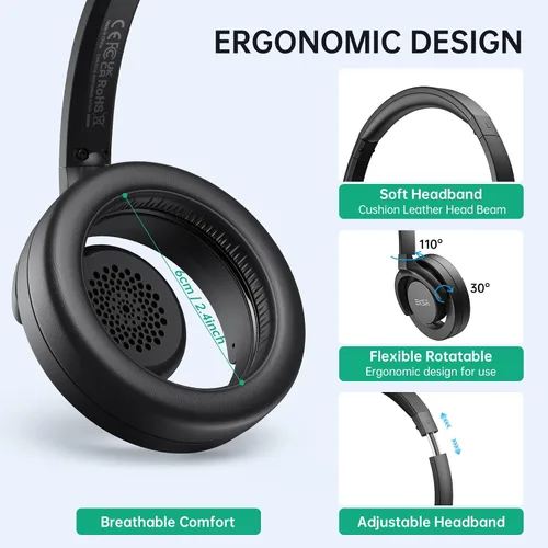 Vista 5 de EKSA H27 Auriculares USB para computadora con micrófono para trabajo, auriculares de PC con micrófono de cancelación de ruido, auriculares con cable