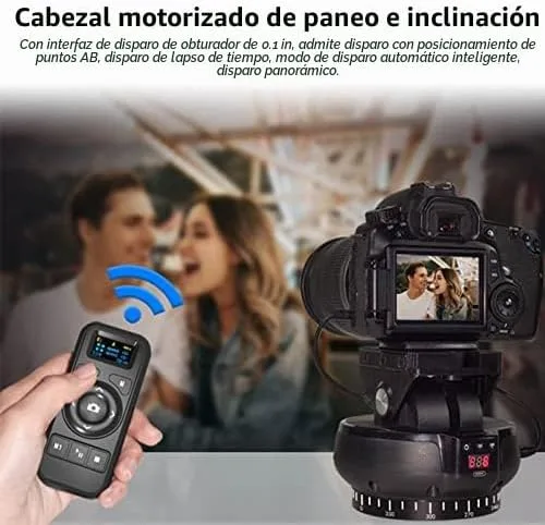 Vista 2 de Cabezal de trípode panorámico motorizado, cabezal de trípode de cámara electrónica de 2.4G + rotación de 360° + inclinación ±35° + control remoto.