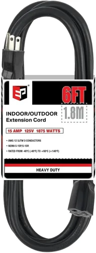 Vista 12 de EP 50 Ft Heavy Duty Outdoor Extension Cord, 12/3 SJTW Black 3-Prong Negro