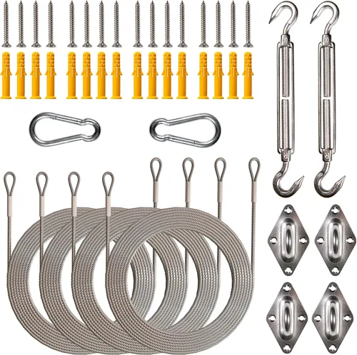 Vista 16 de Royal Shade Kits de accesorios de cables de alambre de 48 pies (12 pies x 4) para toldo rectangular / cuadrado – Metal de acero inoxidable