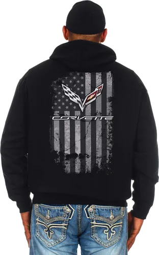 Vista 4 de JH DESIGN GROUP Sudadera con capucha Chevy Corvette C7 para hombre con bandera estadounidense de 2 caras