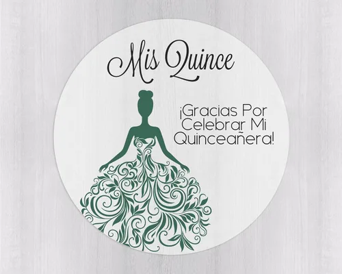 Vista 7 de Calcomanías de quinceañera de 40 quilates, membrillo Mis, español o inglés para cumpleaños número 15 (027-E-BK-C) (inglés - negro - transparente)