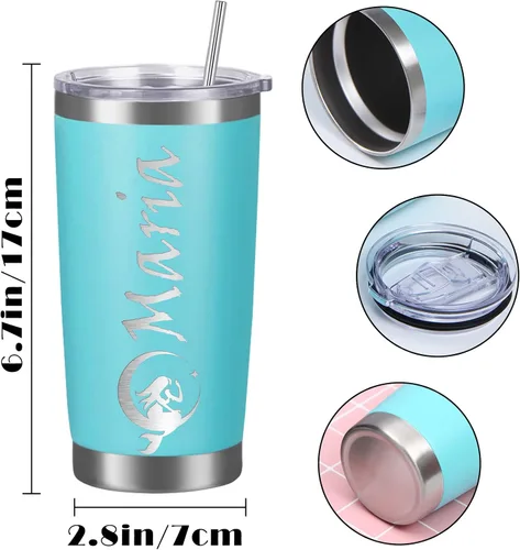 Vista 5 de Vasos personalizados con tapa y pajita, vaso aislado personalizado grabado con nombre, vaso de café de acero inoxidable, regalos para hombres y Negro