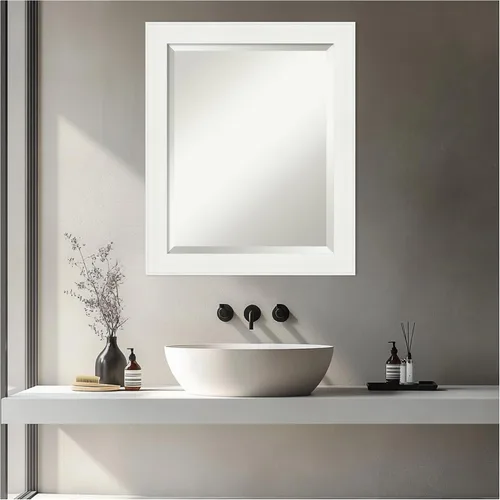 Vista 9 de Amanti Art Espejo de tocador de baño de 24 x 20 pulgadas, marco estrecho blanco tocador, espejo de pared rectangular, borde biselado, se cuelga