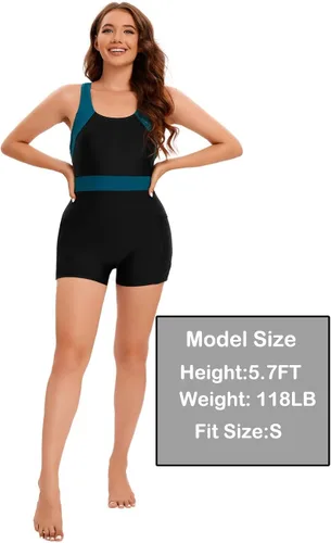 Vista 5 de Yilisha Traje de baño de una pieza para mujer, traje de baño modesto, pantalones cortos atléticos, para adolescentes, trajes de baño con bolsillo