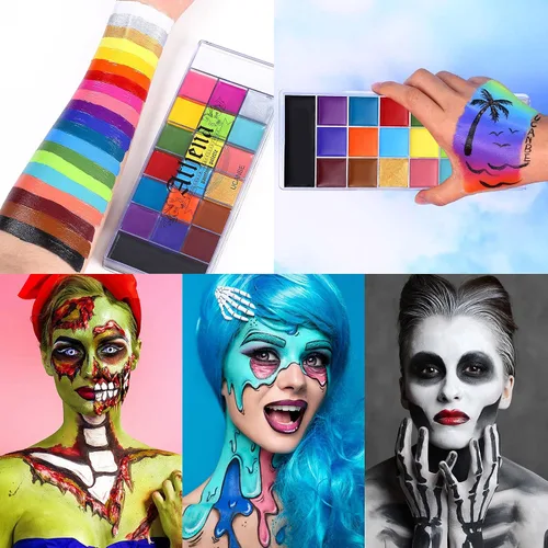 Vista 7 de UCANBE Athena - Paleta de aceite de pintura facial y cuerpo + polvo de ajuste translúcido + juego de 10 pinceles, kit profesional no tóxico