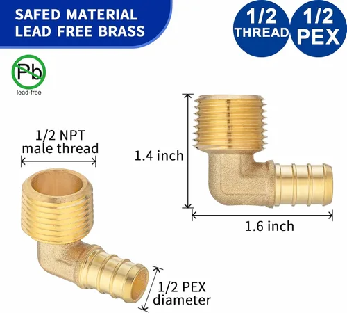 Vista 2 de 1/2 PEX B F1807 a 1/2 NPT Adaptador de codo roscado macho de latón LI-APXME1212 (10 unidades)