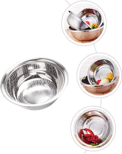 Vista 4 de 1 colador de metal y lavado de ensaladas, contenedor base, vajilla, lavaplatos, bayas, vegetales, ensalada, ensalada, cocina, escurridor de verduras