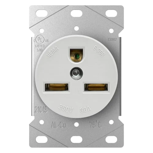 Vista 8 de AIDA Receptáculo de Alimentación de Montaje Empotrado de 30A 250V, NEMA 6-30R, Toma de Corriente de Cuchilla Recta Certificada por UL, con Placa