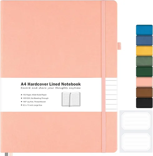 Vista 21 de Cuaderno con rayas universitarias, cuaderno de cuero de tapa dura A4 para el trabajo, cuaderno diario rayado para mujeres, hombres, 192 páginas