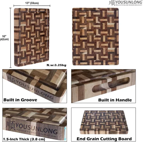 Vista 2 de YOUSUNLONG Cutting Board Large End Grain Acacia Wood Mixed With Oak - 1.5in Thick - 16''x13''Oversized Cutting Boards - Sustainable Kitchen Chopping