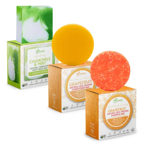 Vista 12 de Paquete de champú, acondicionador y gel de baño de proteína de arroz sólido Champú, acondicionador y barras de lavado para cabello y cuerpo