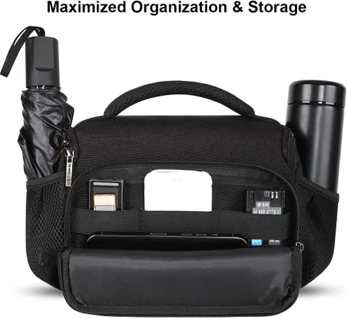 Vista 4 de DOMISO Bolsa para cámara Bolsa de hombro resistente al agua, color negro Bolsa portátil multifunción para fotografía, DSLR/SLR/SLR/sin espejo