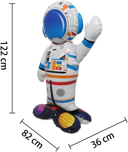 Vista 2 de Globos de aluminio con forma de cohete y astronauta en 4D de pie, globos de aluminio para helio, temática del espacio exterior, decoración de fiesta