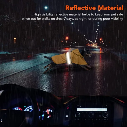 Vista 5 de Chubasquero Reflectante Impermeable para Perros - Chaqueta Ligera de Lluvia para Perros con Capucha, Abrigo de Lluvia Ajustable para Mascotas