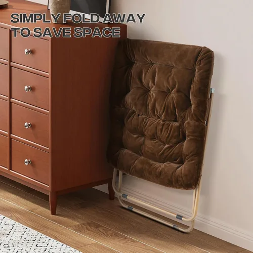 Vista 6 de Cómoda silla con platillo, silla de sala de estar, silla plegable acolchada suave de piel sintética, cómoda silla cuadrada de luna para sala