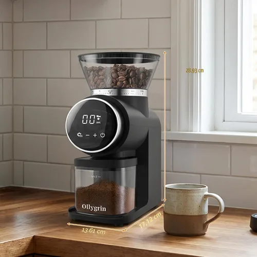 Vista 8 de Ollygrin Molinillo de café eléctrico de rebabas cónicas, molinillo de café con panel táctil con 30 ajustes precisos, molinillo de granos de café