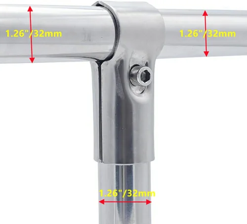 Vista 3 de 6 juegos de abrazaderas en T, acero inoxidable, plateado, abrazaderas para tubos, 1-1/4" DE, 32MM