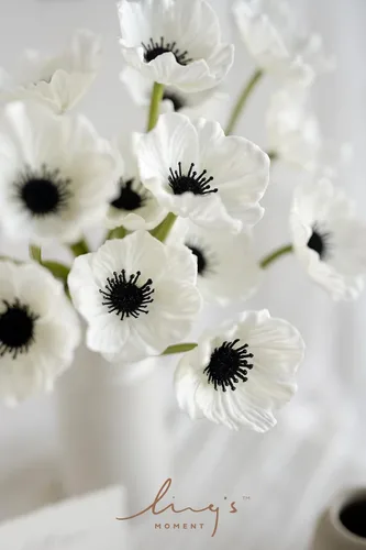 Vista 3 de Ling's moment Poppy Flowers Artificial, 18 amapolas blancas de espuma