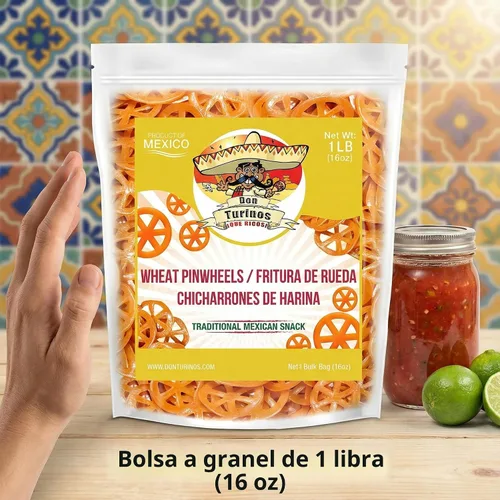 Vista 5 de Duritos (Duros) Pinwheels Snacks de trigo 1 libra - Pasta de trigo en forma de rueda mexicana - Chicharrones de harina - por Turinos