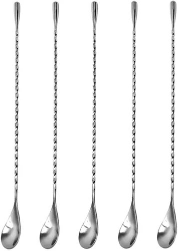 Vista 7 de Hoshen 12 Inch Stainless Steel Long-Handled Spiral Twisted Spoon, Cocktail Mixing Spoon - 5 PCS(Black)