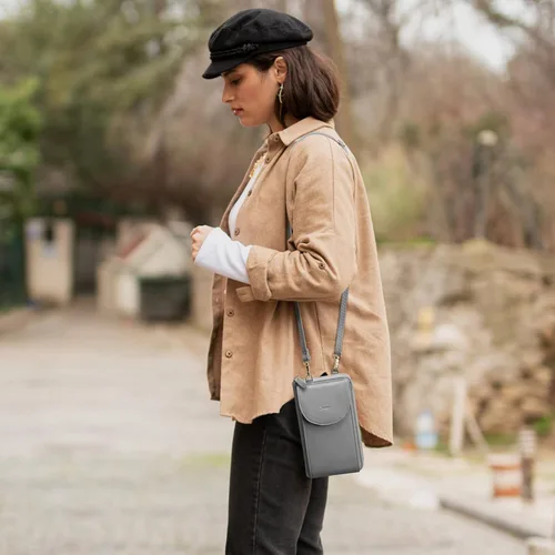 Vista 2 de S-ZONE - Bolso cruzado para mujer, de cuero sintético de PU, con bloqueo RFID, para teléfono celularbilletera