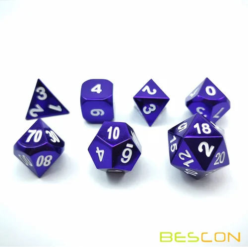 Vista 6 de Bescon 7pcs Set Heavy Duty Metal Dice Set Glossed Color of Purple, Colorful Solid Metallic Polyhedral D&D Dice Set Violet