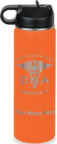 Vista 30 de LaserGram Botella de agua personalizada, asistente de enfermería certificada por la CNA, acero inoxidable de doble pared aislada al vacío con popote